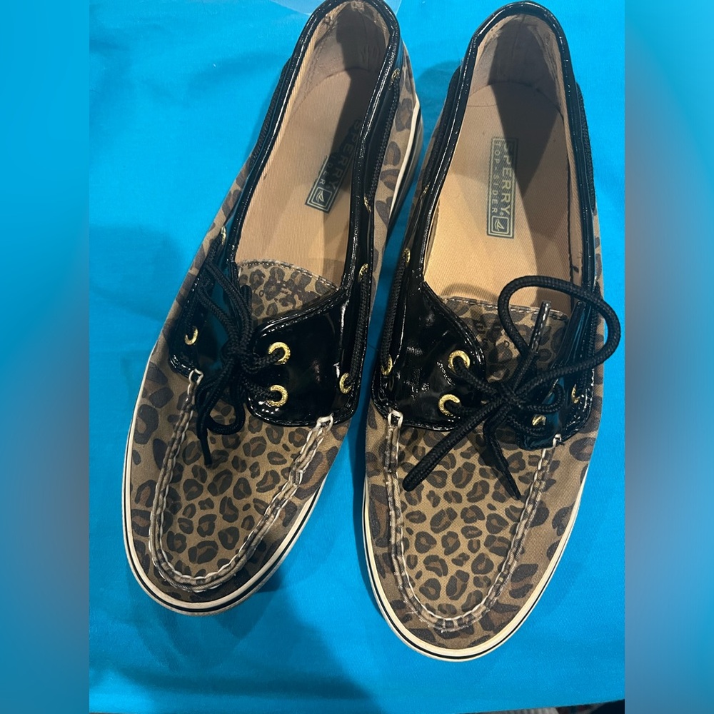 Sperry topsider Women's Leopard Print Boat Shoes 9.5 - Black and Brown